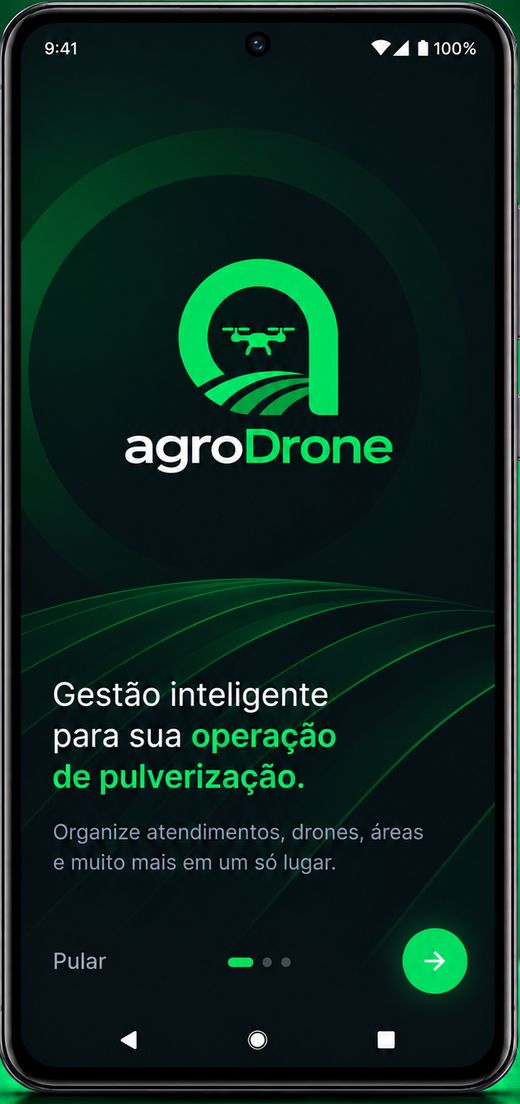 Tela de apresentação do agroDrone: gestão inteligente para sua operação de pulverização